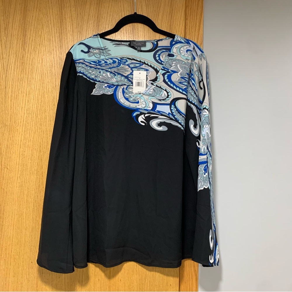 The Limited Block Paisley Black Long Sleeve Blouse - Size Medium
